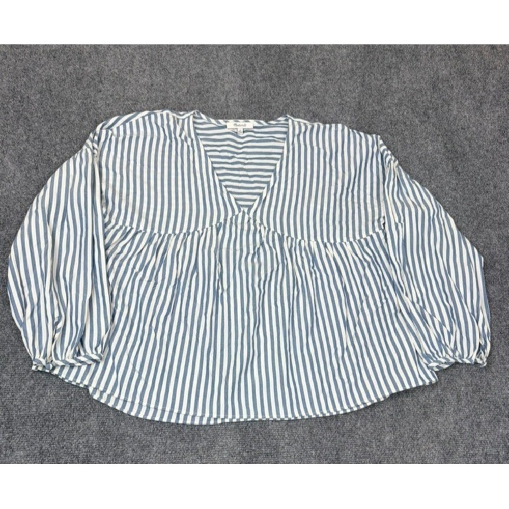 Madewell Monterey Blue White Striped Tunic Top Long Sleeve Viscose Size M